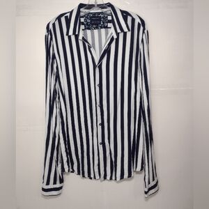Denim & Flower Navy and White Striped Shirt Size (L)